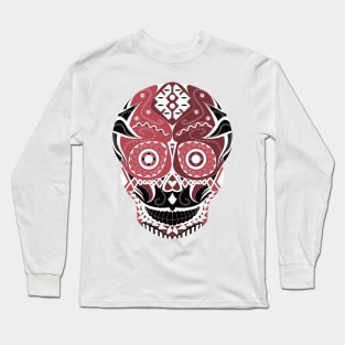 skull mania ecopop tribal mexican art in scarlet calavera Long Sleeve T-Shirt